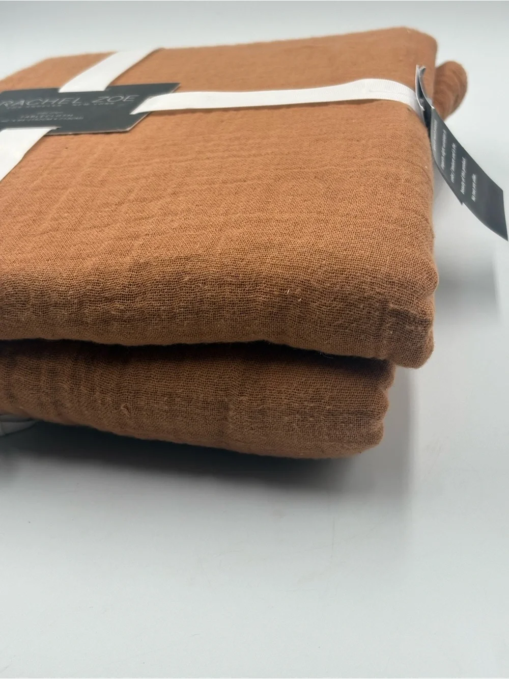 Rachel Zoe 100% Cotton Oblong Tablecloth 60x84 Camel Brown Textured New